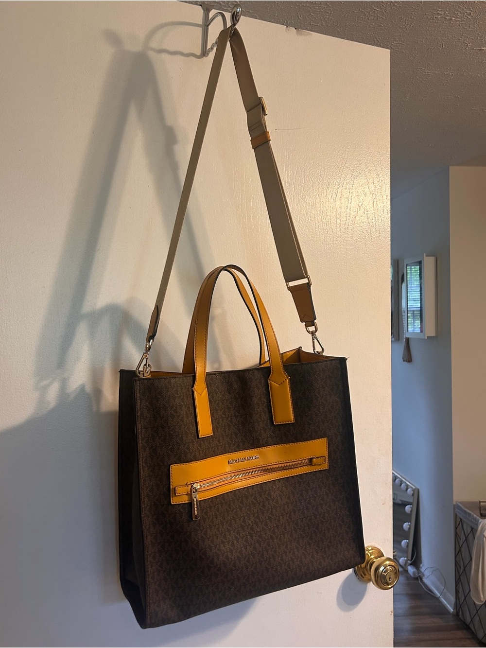 Michael Kors Brown Signature Tote with Yellow Trim - Picture 4 of 7